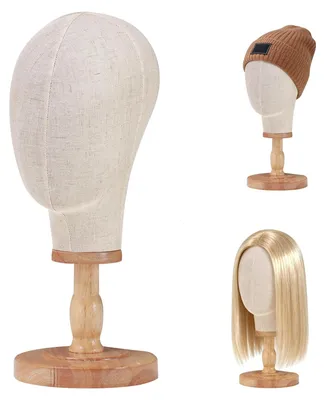 Imagen del producto de Soporte estable para pelucas, de 54 cm de altura, con base de madera