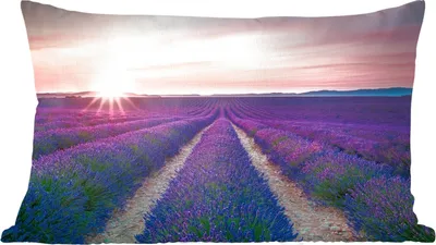 Produktbild von MuchoWow® Zierkissen Sofakissen Wohnzimmer Dekokissen 50x30 cm Lavendel - Lila - Blumen - Himmel - Wohnzimmerdekoration - Polster mit Photo