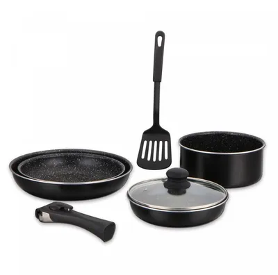 Produktbild von Pfannenset Induktion 7-tlg. – Antihaft, abnehmbarer Griff, 18–28 cm Schwarz