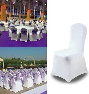 Immagine prodotto di Copri-sedie per matrimoni e cerimonie Copri-sedie elasticizzati per sedie da banchetto, con o senza gonna, 90x45x45 cm, bianco, 150 pezzi
