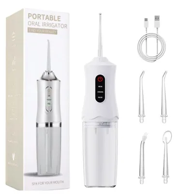 Produktbild von Munddusche kabellos Wasserflosser Zahnreiniger 220ml 4 Düsen USB wiederaufladbar tragbar für Zahnzwischenraumreinigung Zahnpflege
