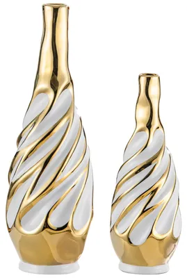 2er-Set Keramikvasen, Spiraldesign, Weiß/Gold, für Blumen