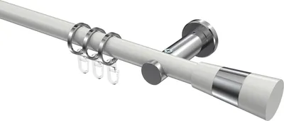Produktbild von Interdeco Gardinenstange / Vorhangstange Weiß / Chrom, Typ Platon Tanara (Konus Bicolor), 20 mm Ø 1-läufig, 140 cm