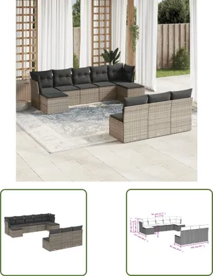 Produktbild von The Living Store 10-tlg. Garten-Sofagarnitur mit Kissen Grau Poly Rattan