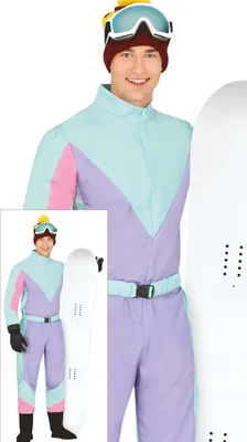 Immagine prodotto di Tuta da sci sportiva anni '80 Carnevale Retro Blu Viola Rosa Menta Vestito da neve Popolare Carnevale Festa Costume da sci invernale, Taglia: 46 - 48 (S) Colore: Blu