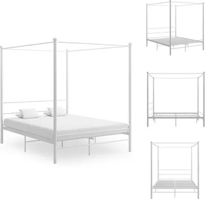 Obrázok produktu pre vidaXL Posteľ s baldachýnom biela kovová 160x200 cm - Postele a prístelky
