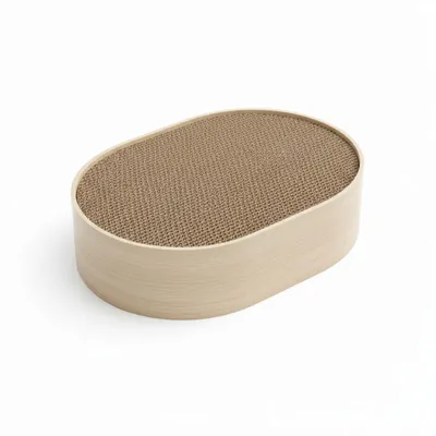 Produktbild von Katzenbett Kratzbrett Kratzpappe für Katzen 41×31×10 cm – Katzenkorb Katzenkissen inkl. 3 austauschbaren Kratzpads aus Pappe – Eiche Hellbraun