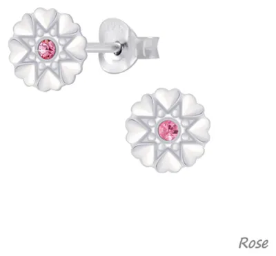 Produktbild von Blumen Herz Ohrstecker mit Kristall: 925 Silber Ohrringe Rose