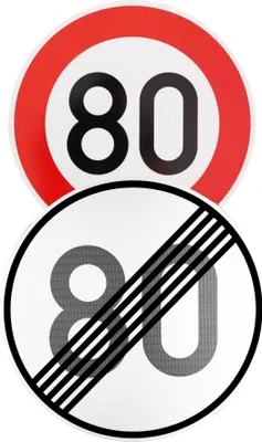 Produktbild von Original 2 x Verkehrszeichen Nr. 278-80 Ende 80 km/h und Nr. 274-80 80 km/h Verkehrsschild Schilder 600 mm Straßenschild nach StVO mit RAL Temposchild