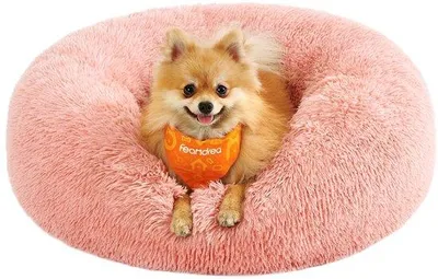 Image de Lit pour chien en peluche Roses, 60 cm de diamètre, lavable