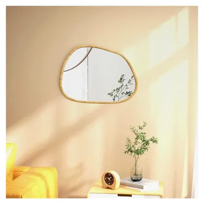Produktbild von Wandspiegel 70 x 50 cm Unregelmäßig mit Rahmen aus Kiefernholz für Schlafzimmer, Badezimmer, Wohnzimmer und Flur