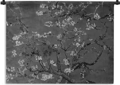 Produktbild von MuchoWow® Wandteppich Wandbehang Mandelblüte - Van Gogh - Schwarz und weiß 90x67.5 cm Tapisserie Dekoration Wandtuch - Fototeppich - Wand-Skulpturen