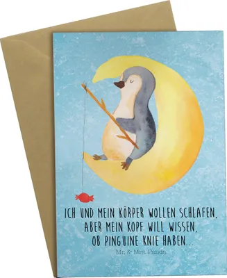 Produktbild von Mr. & Mrs. Panda Glückwunschkarte Pinguin Mond - Eisblau - Geschenk, Spruch, Einschlafen, Angel, Grußkarten, einladungskarten, osterkarten, schlafen, weihnachtskarten