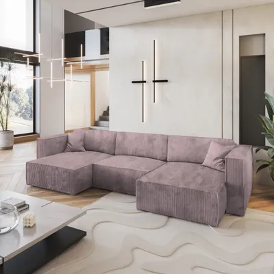 Produktbild von Masseno Ecksofa SARMO P mit Schlaffunktion U-Form, Sofa mit Bettkasten, Wohnzimmersofa, Couch, Soffa, Bettsofa, Couchgarnitur- Lila, POSO 130