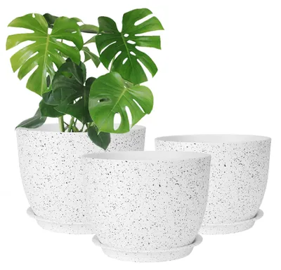 Image de Ensemble de 3 pots de fleurs en plastique moderne, de couleur blanche