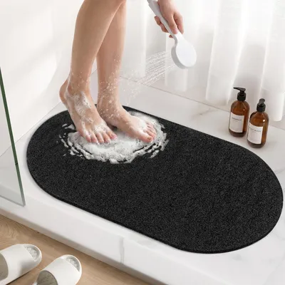 Obrázok produktu pre Podložka pod sprchu, oválna, protišmyková, PVC, čierna, 69x40 cm | Antibakteriálna, rýchlo schnúca, umývateľná