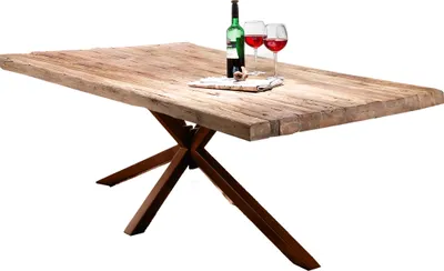 Produktbild von TPFLiving Tisch 220x100 cm Platte recyceltes Teak, Gestell Metall Platte natur, Gestell antikbraun