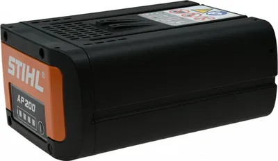 A black and orange STIHL AP 200 battery pack is shown against a white background.