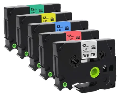 Produktbild von Kompatibles Etikettenband für Brother P-Touch, 12 mm, Set mit 5 Stück