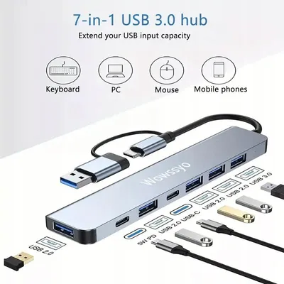 Produktbild von WOWSSYO USB-C Hub 7-in-1 mit 4x USB 3.0 Kartenleser