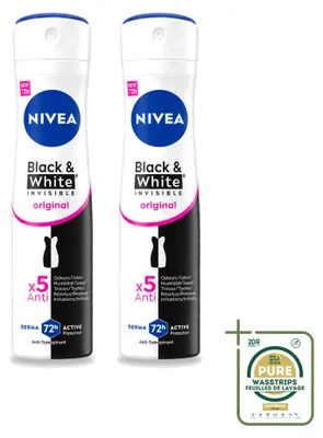 Image de 2 x Déodorant anti-transpirant NIVEA Invisible Black & White, spray, 150 ml - Pack de 2