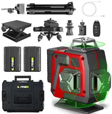 Image de Niveau laser professionnel à 16 lignes, autonivelant, avec un laser croisé 4D vert, une projection à 360 degrés et des batteries pratiques