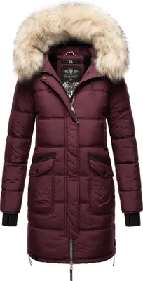 Produktbild von Marikoo Chaskaa Damen Winter Steppjacke mit Kapuze Wintermantel Parka Kunstfellkragen Wine Gr. 34 - XS