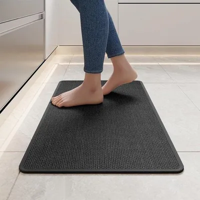 Produktbild von Unyqoos® Küchenläufer 44×75 cm – rutschfeste, waschbare Küchenmatte mit Gummirücken, dick gepolstert, Polyester, Grau – für Küche, Flur, Waschraum
