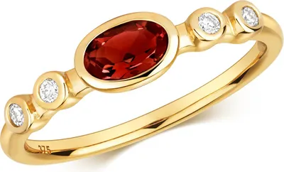 Image de Bague Femme 5 Pierres Or 375/1000 et Diamant Brillant 0.08 Carat HI - I1 avec Grenat, 53 (16.9); TRS32338RSM