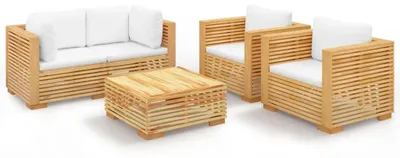 Produktbild von 5-tlg. Garten-Lounge-Set mit Kissen Massivholz Teak