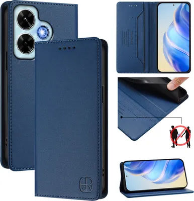 Immagine prodotto di Custodia in pelle per Xiaomi Redmi Note 13 4G, flip case con slot per carte, portafoglio e supporto Blu