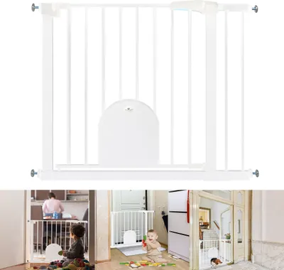 Produktbild von UISEBRT Treppenschutzgitter für Babys Ohne Bohren Absperrgitter mit Schiebetor für Hunde und Katzen Türschutzgitter Türgitter Größe: 85-95 cm Weiß