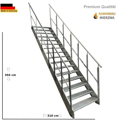 Immagine prodotto di Scala a pioli Scala in acciaio Scala a pioli 16 gradini con ringhiera su entrambi i lati - zincata - (L x A x P) 80 x 304 x 310 cm