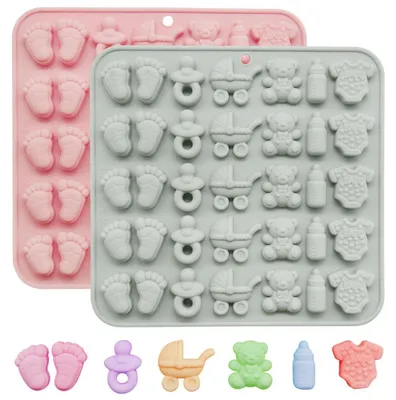 Productafbeelding van Set van 2 siliconen chocoladevormen, geschikt voor babyshowers, antiaanbaklaag, voor taarten en zoetigheden