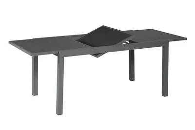 Produktbild von Merxx Ausziehtisch 150 (210) x 90 cm, graphitfarbenes Gestell / graue Glasplatte, Aluminium