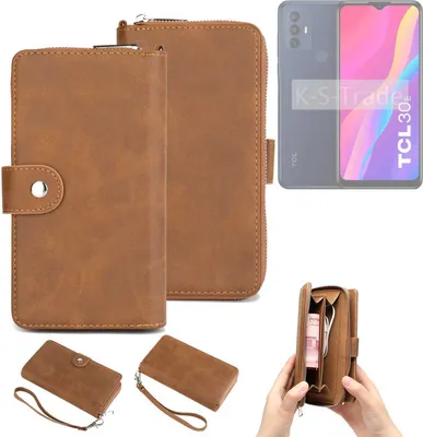 Produktbild von K-S-Trade Handyhülle Schutzhülle kompatibel mit TCL 30 E & Portemonnee Tasche Handytasche Case Etui Geldbörse Wallet braun (1x)