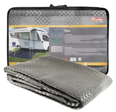 Produktbild von Primaflor Vorzeltteppich PLUS - Grau - 250x500cm - Wasserabweisender Vorzeltboden - Strapazierfähige Polyester Matte, ideal als Camping Bodenmatte und Zeltunterlage