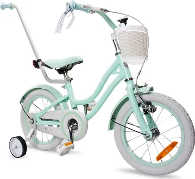 Produktbild von Mädchenfahrrad 14 Zoll Glocke Zusatzräder Schubstange Silver Moon minze