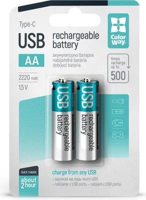 Obrázek produktu pro Colorway nabíjecí baterie AA 2200mAh/ USB-C/ 1.5V/ 2ks v balení