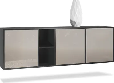 Produktbild von Vladon Kommode Cuba, Germany, Schwarz matt/Sandgrau Hochglanz - Modernes Sideboard für Ihr Wohnbereich - (BxHxT) 182x53x35 cm