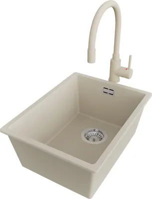Produktbild von PRIMAGRAN Unterbauspüle Granit Beige 36x47cm, Spülbecken 1 Becken + Küchenarmatur 38x14cm + Ablauf-Set, Granitspüle ab 40er Unterschrank - London