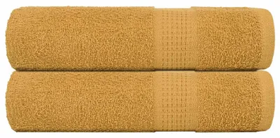 Image de vidaXL Serviettes de douche FROGN, lot de 2, dorées, 70 x 140 cm, 360 g/m²