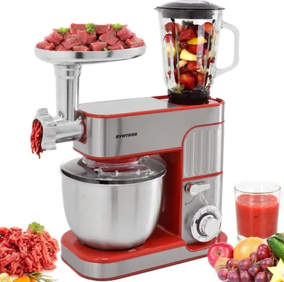 Produktbild von Syntrox Germany Küchenmaschine 5,5 Liter mit Fleischwolf und Mixer rot