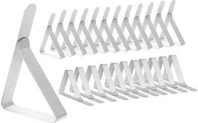 Immagine prodotto di Uniqoos® Set di 24 fermagli per tovaglia in acciaio inossidabile – adatti per tavoli con spessore da 15 a 45 mm, per una presa sicura durante picnic, feste e matrimoni