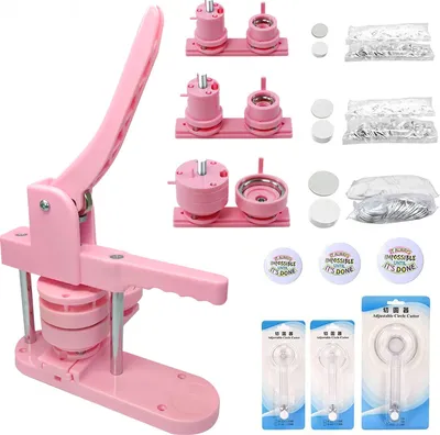 Produktbild von DIY Buttonmaschine mit 3 Größen (25mm, 32mm, 58mm) und 300 Button-Teilen – Rosa Anstecknadel Presse