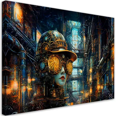 Produktbild von Leinwandbild Frau Abstrakt Steampunk 90x60 Feeby Gold bild für die wand bereit zum aufhängen