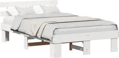 Obrázek produktu pro Rám postele s čelo Bílá 135 x 190 cm Masivní borové dřevo