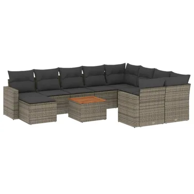 Produktbild von 11-tlg. Garten-Sofagarnitur mit Kissen Grau Poly Rattan