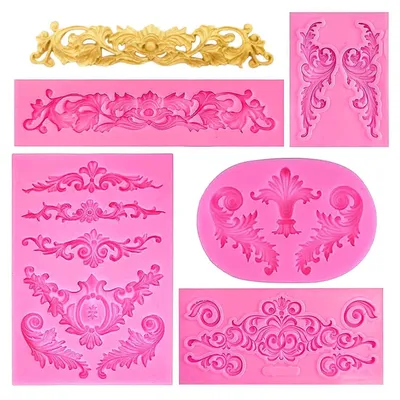 Image de Moules en silicone pour fondant, lot de 5, avec relief 3D, pour la pâtisserie, les gâteaux, les desserts et les chocolats