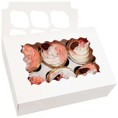 Obrázok produktu pre TRANKIELO® - 12 kusov krabičiek na cupcakes s okienkom - Biele - 6 priehradiek - Odolný papier - Krabičky na pečivo